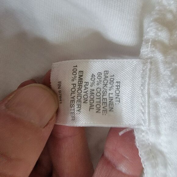 J. Jill Button Up Linen Top with Embroidery. Size L. - Picture 9 of 10